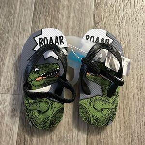 Little boys dinosaur flip flops with ankle strap